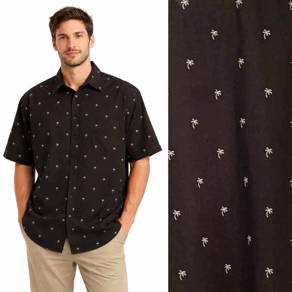 H&M Men's Shirt Sz XL Palm Trees Tropical Vacation Holiday Short Sleeves